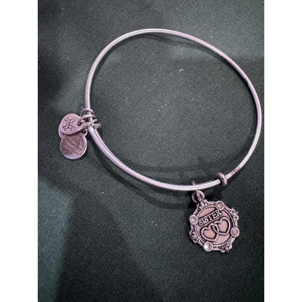 Alex and Ani Sister Bangle Bracelet Rafaelian Silver Charm Expandable Wire